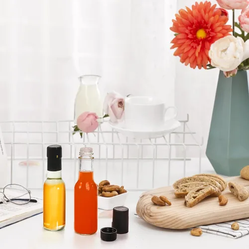 Vista 8 de Cedilis Paquete de 36 botellas de vidrio pequeñas, botella de vidrio Woozy de 3 onzas, botellas vacías de salsa picante, botellas de vino de licor