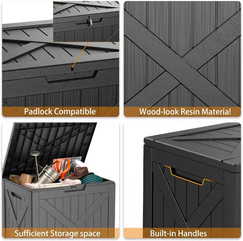Vista 102 de DRATO Cajas de terraza, caja de almacenamiento al aire libre de 30 galones para cojín de patio, herramientas de jardín, impermeable y resistente a