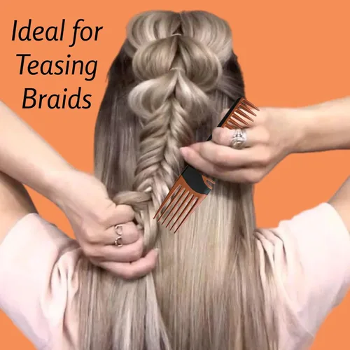 Vista 7 de ALAZCO Premium Duo Combo desenredante peine de levantamiento de cabello con dientes anchos para teasing rizado recto grueso húmedo ducha ondulado