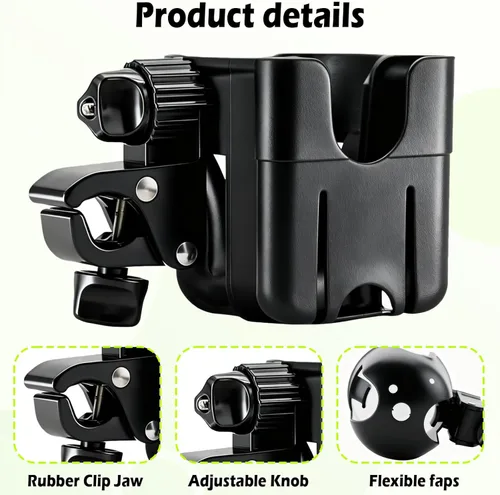 Vista 7 de Portavasos para cochecito compatible con Evenflo, Uppababy, Doona, Nuna – Soporte universal para portavasos de cochecito con soporte para teléfono