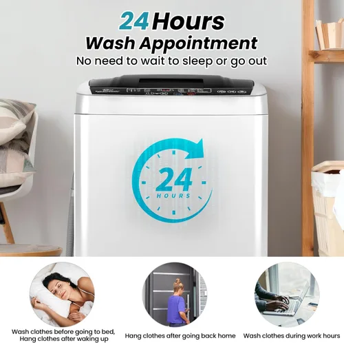 Vista 7 de Nictemaw Lavadora portátil de 2.8 pies cúbicos, lavadora automática completa de capacidad de 20 libras con 10 programas de lavado, pantalla LED