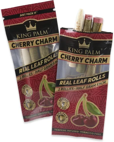 Vista 2 de King Palm Flavors Rollie Size Cones - 2 Pack, 4 Rolls Terpene Infused - Squeeze & Pop Pre Rolls - Organic Flavored Cones - (Cherry Charm)