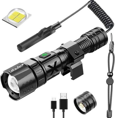 Linterna táctica XHP70 de 6000 lúmenes para rifle – Picatinny Rails Mount linterna con interruptor de presión, 5 modos de ajuste de enfoque