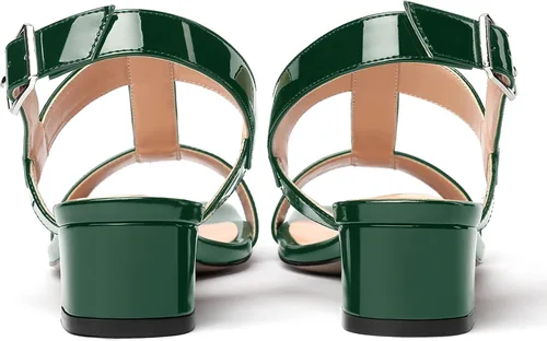 Vista 4 de SHOWFOREST Women's Solid Adjustable Strap Patent Outdoor Buckle Square Toe Casual Chunky Low Heel Heeled Sandals 1.5 Inch