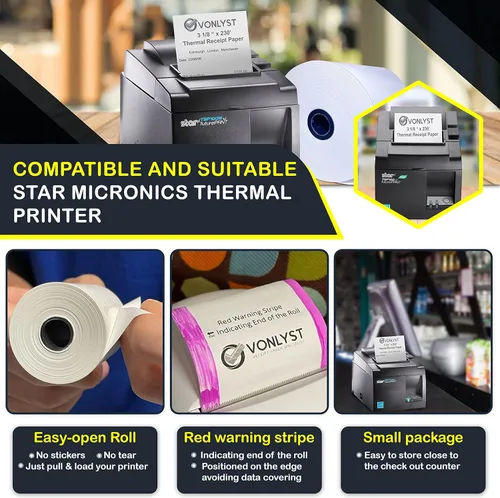 Vista 6 de Rollo de papel para recibos 3 1/8 x 230 para Square Register y sistema Square POS conectado a la impresora térmica Star Micronics