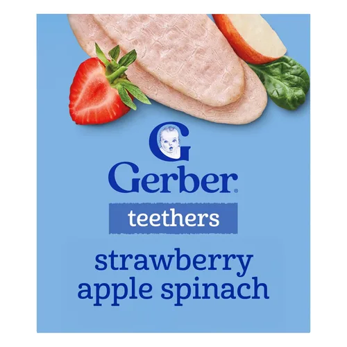 Gerber Snacks para mordedores de bebé, obleas orgánicas de dentición suave, espinacas de fresa y manzana, 1.7 onzas, caja de 12 unidades