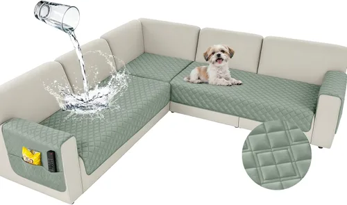 Vista 28 de Arfntevss Fundas impermeables para sofá seccional de esquina para perros y mascotas, funda de sofá en forma de L, terciopelo lavable grande
