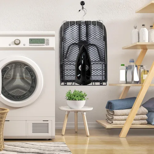 Vista 6 de Garvee Tabla de planchar de mesa, pequeña tabla de hierro plegable portátil con soporte de hierro, cesta de almacenamiento, cubierta y almohadilla