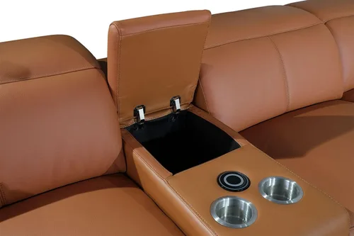 Vista 102 de BlackJack Furniture Venice - Sofá modular de cuero italiano de grano superior de 5 piezas con 3 reclinables eléctricos, reposacabezas ajustable