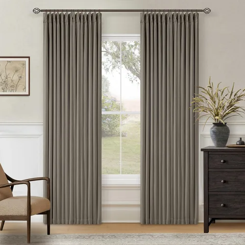 Vista 72 de Juego de 2 paneles de cortinas plisadas negras de 80 pulgadas para sala de estar, cortinas plisadas de lino con forro de 80 pulgadas de largo, 100%