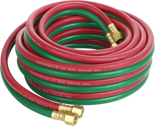 Hromee Oxygen Acetylene Hose 1/4-Inch × 25 Feet with 9/16”-18 B fittings Welding Cutting Torch Twin Hose