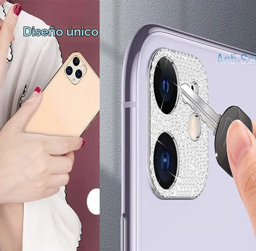 Vista 3 de [Paquete de 2] Protector de lente de cámara de cristal brillante compatible con iPhone 12, cubierta trasera de diamante con purpurina 3D Bling