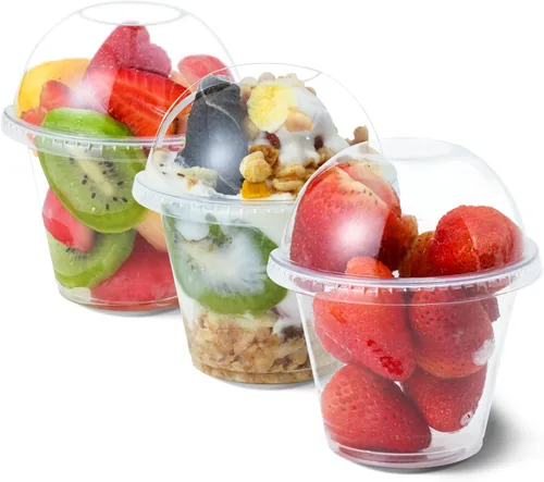 Vista 9 de Aatriet - Vasos de plástico transparente de 12 onzas con tapas de cúpula (sin agujero), juego de 25, tazas de postre de parfait desechables