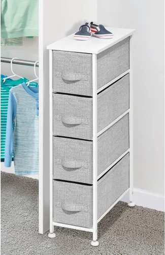 Vista 5 de mDesign Cajonera en torre con 4 cajones. Resistente estructura de metal. Parte superior de madera, cajones de tela fáciles de abrir. Cómoda con 4