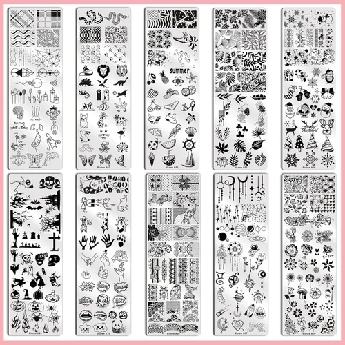 Vista 4 de Biutee Juego de placas de estampado de uñas, 10 piezas de sellos de uñas, raspador, kit de placas de arte de uñas, plantilla de placa de encaje