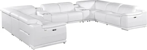 Vista 605 de BlackJack Furniture Venice - Sofá modular de cuero italiano de grano superior de 5 piezas con 3 reclinables eléctricos, reposacabezas ajustable