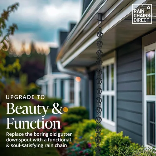 Vista 2 de Rain Chains Direct - Cadena de lluvia moderna en bucle - 8.5 pies - Aluminio negro resistente con recubrimiento en polvo - Cadenas de lluvia premium