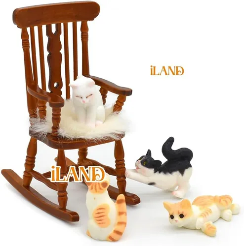 Vista 6 de iLAND Muebles vintage para casa de muñecas a escala 1/12, mecedora Brewster y cojín de terciopelo