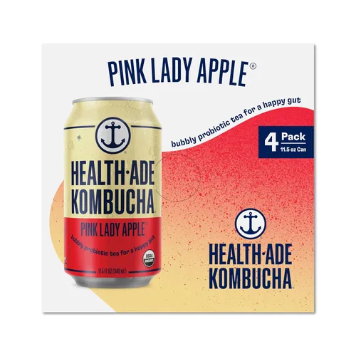 Vista 6 de Health Ade, Kombucha Apple Pink Lady Can paquete de 4 unidades, orgánico, 46 onzas líquidas