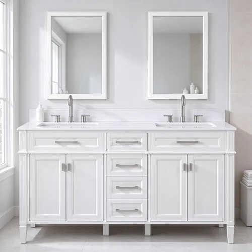 60 pulgadas Durand moderno doble fregadero estilo tocador de baño (blanco)