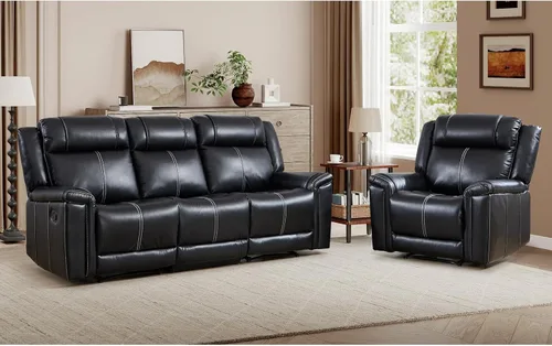 Vista 21 de EBELLO Sofá reclinable de dos plazas de piel sintética, sofá reclinable manual, silla de 2 plazas de estilo moderno de mediados de siglo