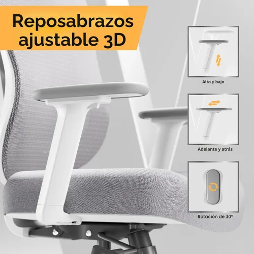 Vista 8 de HOLLUDLE Silla de oficina ergonómica de malla, soporte lumbar ajustable 3D y reposabrazos 3D, respaldo en forma de V, silla de escritorio ajustable