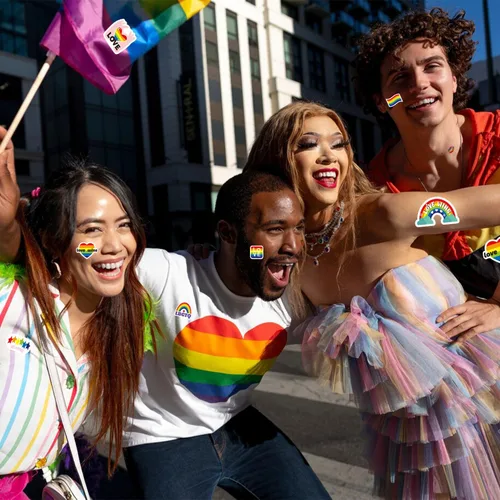 Vista 5 de Starboling Calcomanías de orgullo, calcomanías de corazón de arco iris del orgullo del progreso para gays lesbianas bisexuales, desfiles del mes