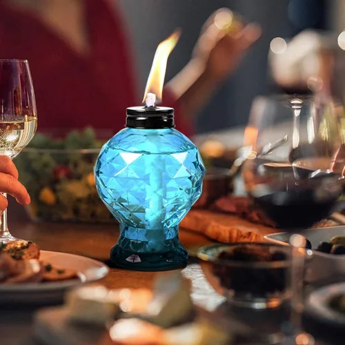 Vista 2 de Tewei Paquete de 4 linternas de cristal para exteriores, linternas de citronela de vidrio fáciles de rellenar, linternas para exteriores, mecha