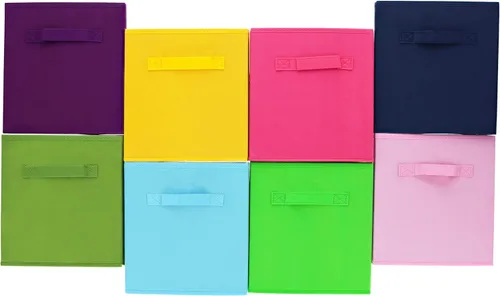 Vista 7 de 7Penn Cesta de almacenamiento – 8 cestas de tela colorida con asa – para el hogar, la oficina o las aulas