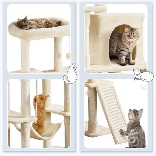 Vista 3 de Yaheetech Árbol resistente de 54 pulgadas para gatos grandes, condominio de gatitos de varios niveles con postes rascadores, hamaca y percha Beige