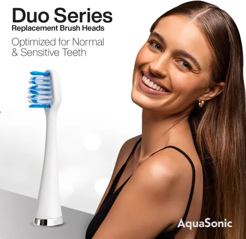 Vista 2 de AquaSonic Genuine Duo Series Cabezales de cepillo de repuesto para dientes normales y sensibles Compatible con las manijas de cepillo de dientes
