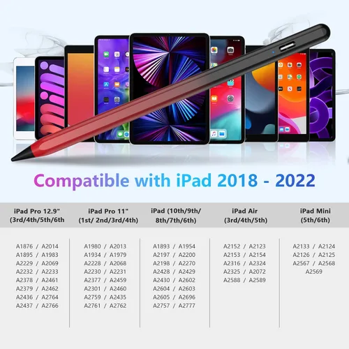 Vista 2 de Lápiz óptico para iPad 2018-2023 con rechazo de palma, lápiz activo para iPad de 10ª/9ª/8ª/7ª/6ª generación, para iPad Pro de 11/12.9 pulgadas