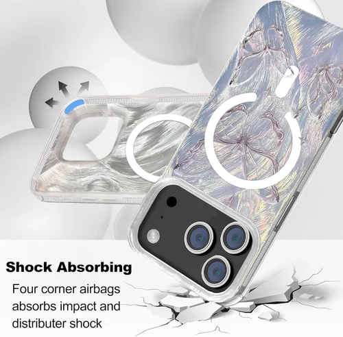 Vista 362 de I-MGAE-IN-AR - Funda diseñada para iPhone 12 y 12 Pro, diseño de mariposa plateada brillante, funda protectora de poliuretano termoplástico, suave