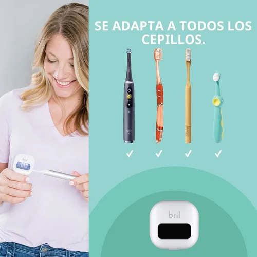 Vista 4 de Bril Desinfectante para cepillos de dientes UV-C, limpiador portátil, funda de viaje, soporte magnético y estuche recargable para cepillos de Blanco