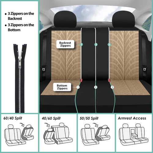 Vista 7 de FH GROUP FH-FB071217 Conjunto completo de fundas para asiento de auto de tres filas, se adapta a bolsa de aire y parte trasera, sirve para la Beige