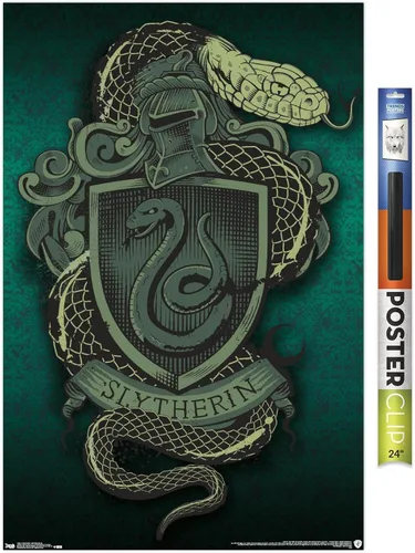 Vista 20 de Trends International The Wizarding World: Harry Potter - Póster de pared con escudo de serpiente Slytherin, 14.725 x 22.375 pulgadas, versión