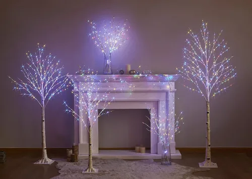Vista 8 de LITBLOOM Árbol de abedul iluminado con ramas enchufables con 8 funciones, de 4 pies, 200 luces LED blancas cálidas y multicolor para decoración