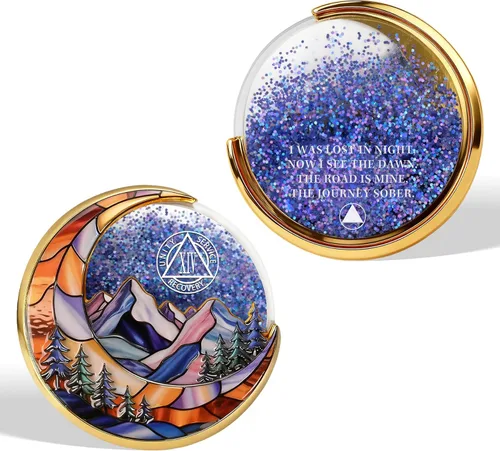 Vista 26 de Moving Sand - Moneda de sobriedad de 1 año – Moneda sobria de arena de flujo brillante, medallones de recuperación de chip AA de afirmación, regalos