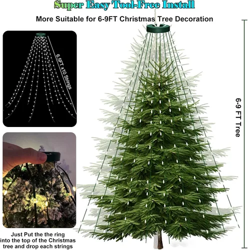 Vista 7 de ROSE ME Luces de Navidad para árbol – Luz inteligente para árbol de Navidad, 200 luces LED de 6.6 pies x 10 cadenas de luces multicolor, bricolaje