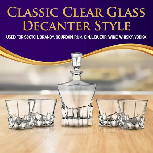 Vista 4 de NutriChef Home Bar - Juego de decantador de whisky con cuatro vasos de whisky de 27.1 fl oz, elegantemente diseñado con cristal real para un máximo