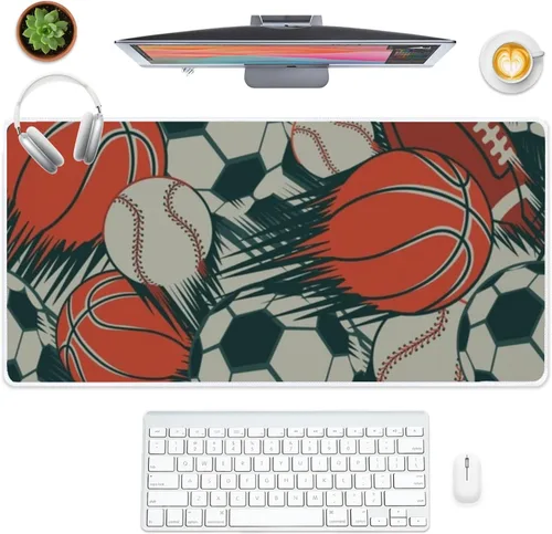 Vintage Sport Balls Mouse Pad Large Gaming Desk Pad with Non- Slip Rubber Base Smooth Face Office Mat for Desk Pads Gaming Accessories for School