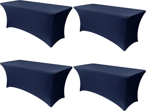 Vista 102 de Obstal Funda de mesa de elastano elástica de 4 pies para mesas plegables estándar, paquete de 2 manteles rectangulares universales ajustables