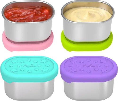 Vista 18 de SOPHICO Recipientes de acero inoxidable de 14 onzas para niños, contenedor de almacenamiento de alimentos con tapa de silicona, lonchera perfecta