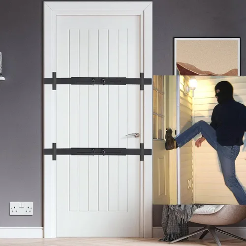 Vista 11 de Barra de seguridad para puerta (negro – resistente) Uso como barra de seguridad de puerta – Cerradura de refuerzo de puerta, protege la seguridad