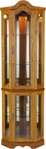 Vitrina esquinera Southern Enterprises con luz, Dorado (Golden Oak)