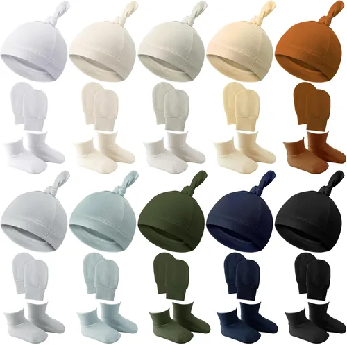 Toulite Juego de 10 calcetines para bebé recién nacido, gorro y manoplas suaves para el tobillo, para niños y niñas