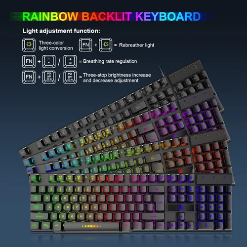 Vista 3 de Teclado y mouse para juegos, auriculares, alfombrilla de mouse, combo todo en uno para jugadores de PC y usuarios de Xbox y PS4