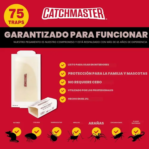 Vista 4 de Catchmaster tablas con pegamento para ratones pequeños e insectos, 75 unidades, trampas para ratones interiores para el hogar, adhesivo pegajoso