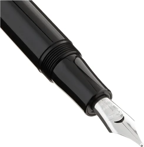 Vista 3 de Conklin Toledo - Pluma estilográfica en negro con segmentos de anillo azul y blanco, punta ancha, pluma estilográfica de resina de lujo