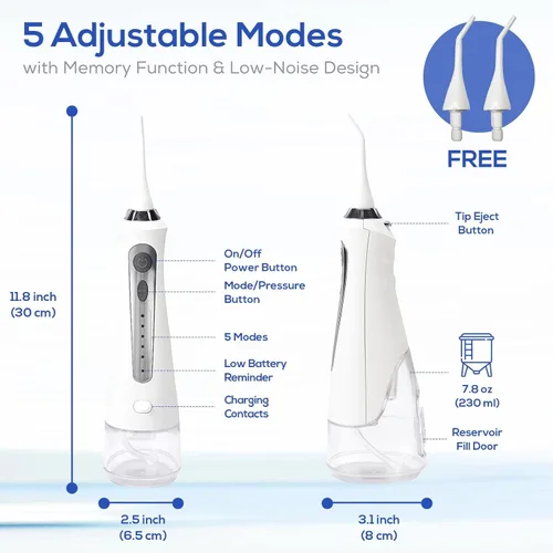 Vista 5 de Electric Water Flosser Cordless, 5-Modes Dental Oral Irrigator for Teeth, IPX7 Waterproof Portable Oral Irrigator with Build-in Rechargeable Lithium